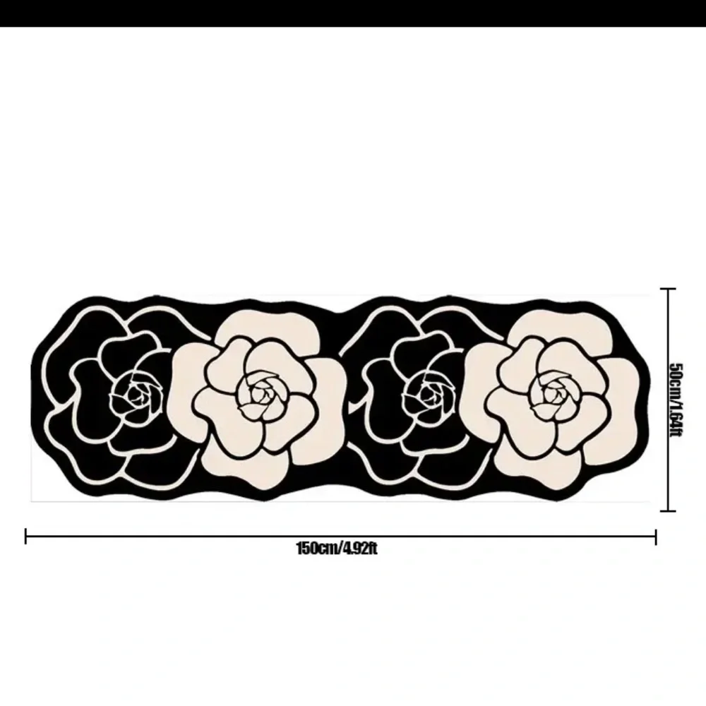 Elevate Your Space with Timeless Elegance: Black Cream Camellia flower rugs